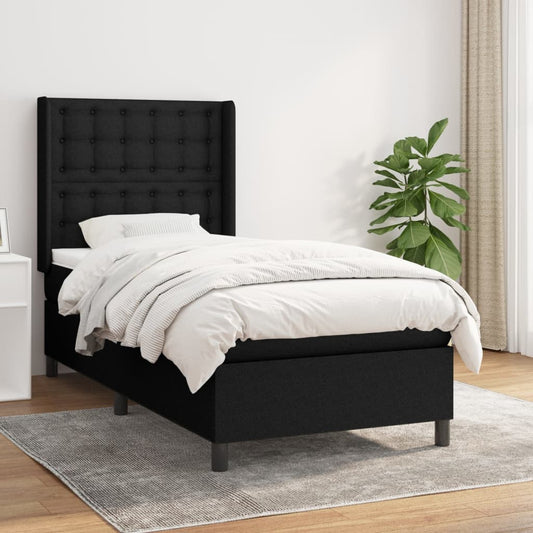 Lit à sommier tapissier avec matelas tissu noir 80x200 cm