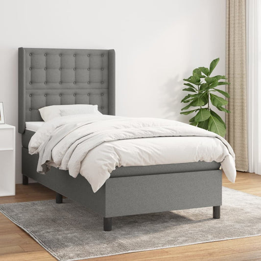 Lit sommier tapissier avec matelas tissu gris foncé 100x200 cm
