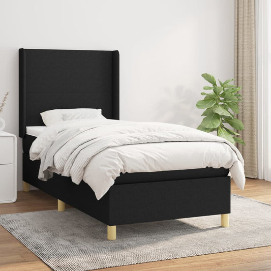 Lit à sommier tapissier avec matelas tissu noir 80x200 cm