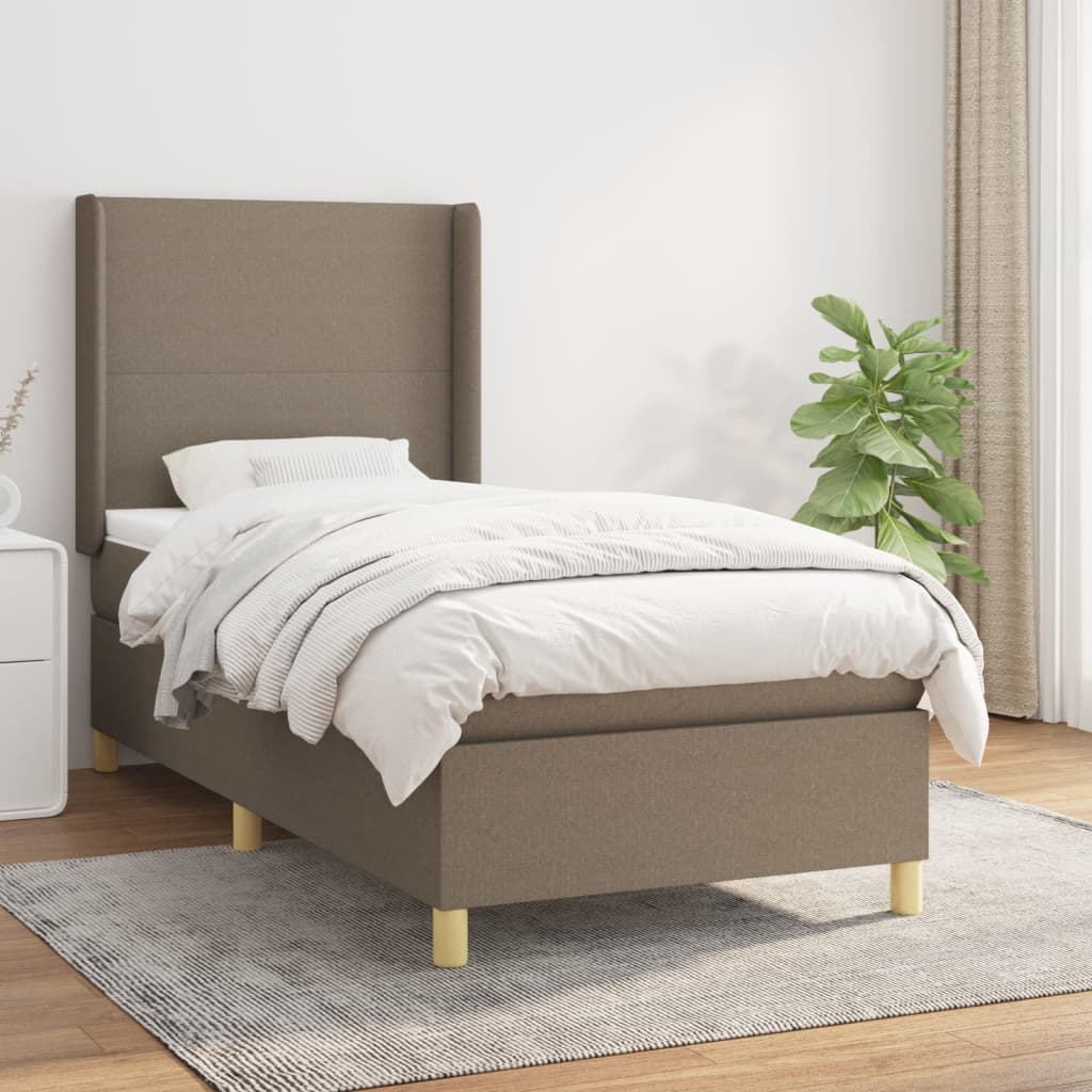 Lit sommier tapissier avec matelas tissu taupe 90x200 cm