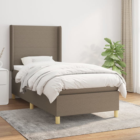 Lit sommier tapissier avec matelas tissu taupe 90x200 cm