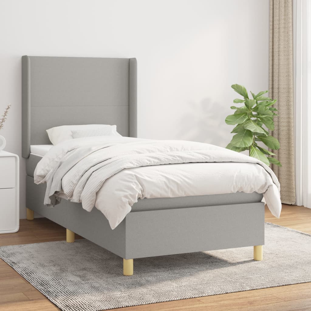 Boxspringbett mit Matratze Hellgrau 100x200 cm Stoff