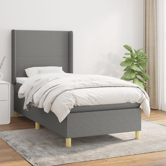 Lit sommier tapissier avec matelas tissu gris foncé 100x200 cm