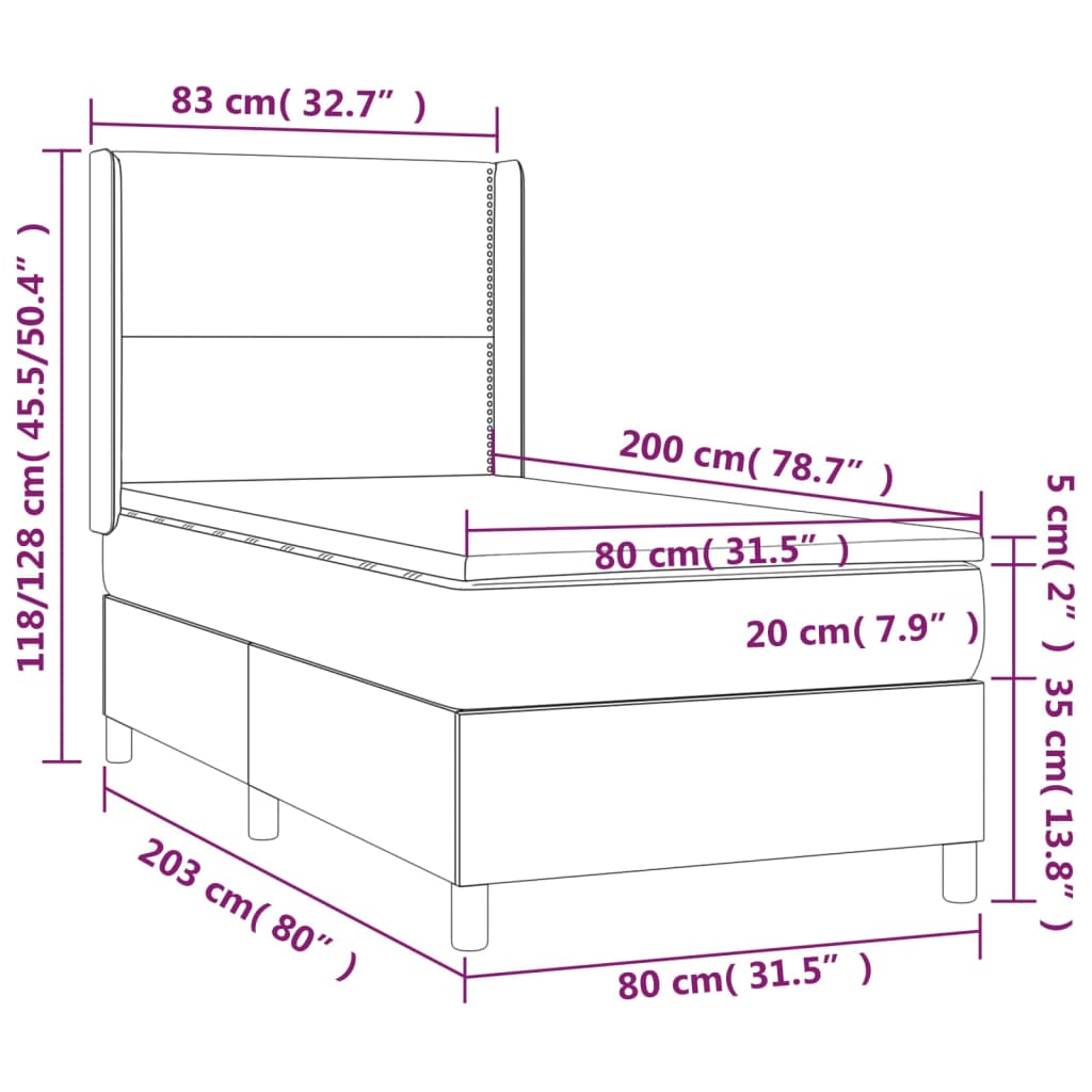 Lit à sommier tapissier avec matelas tissu noir 80x200 cm