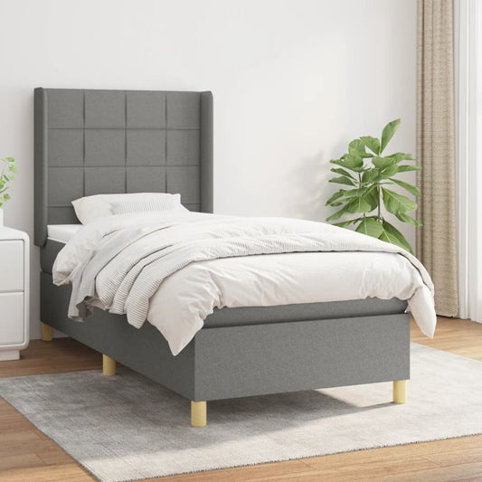 Lit sommier tapissier avec matelas tissu gris foncé 100x200 cm