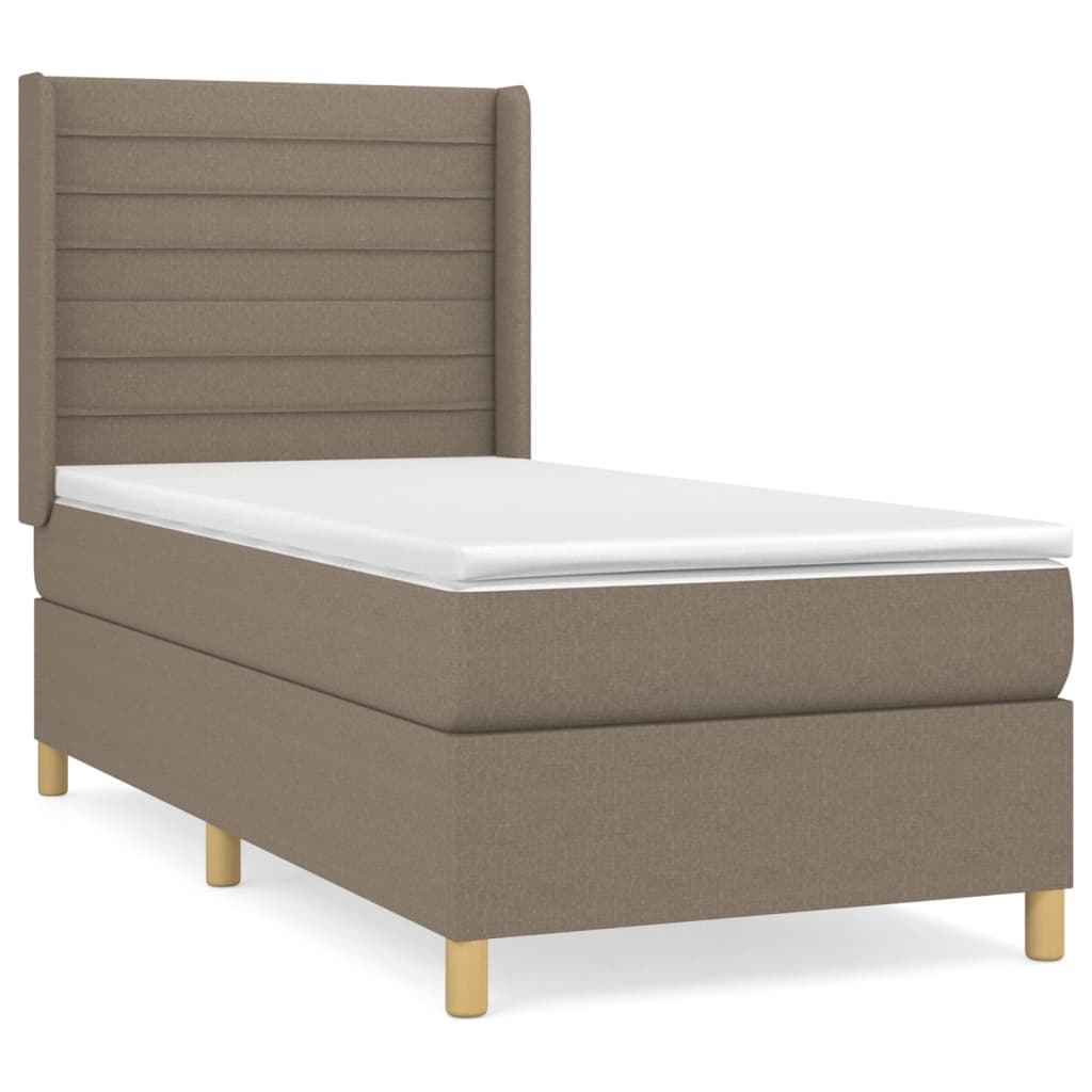 Lit sommier tapissier avec matelas tissu taupe 90x190 cm