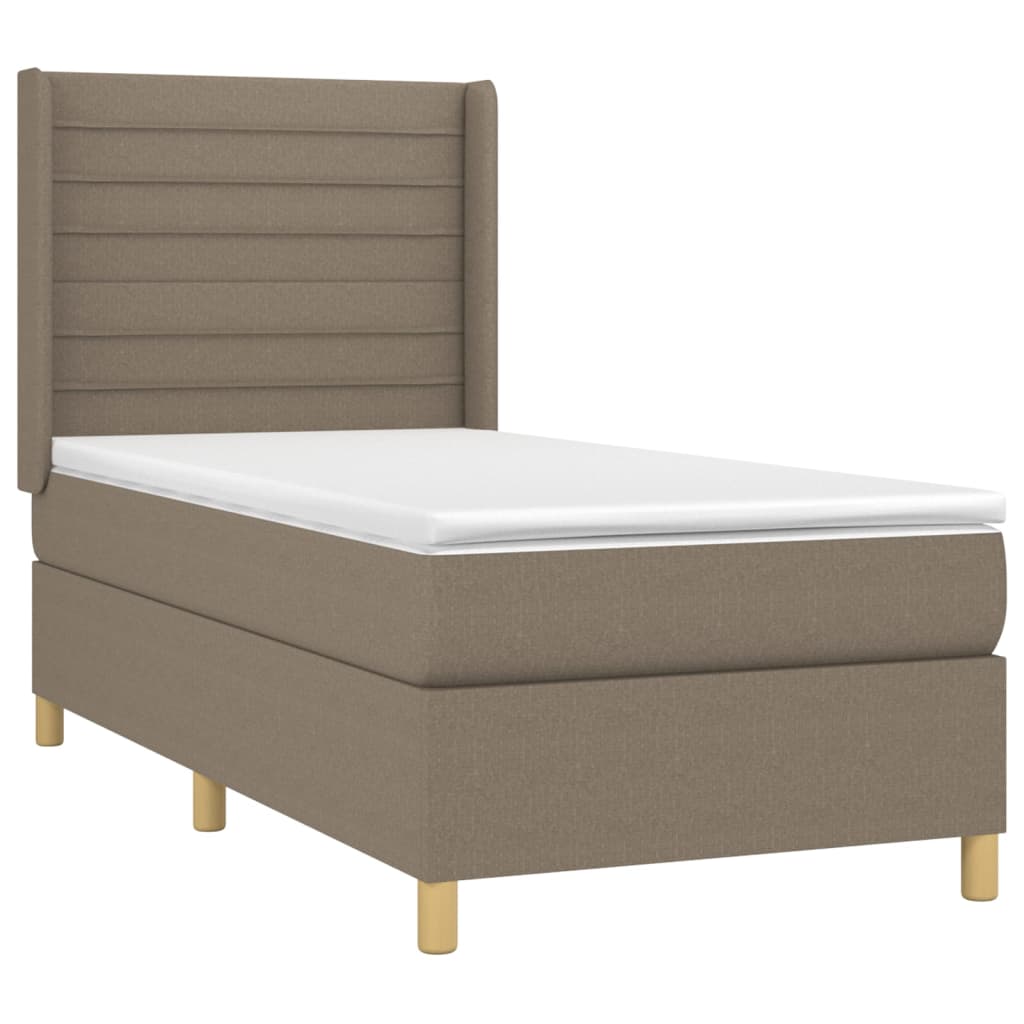 Lit sommier tapissier avec matelas tissu taupe 90x190 cm