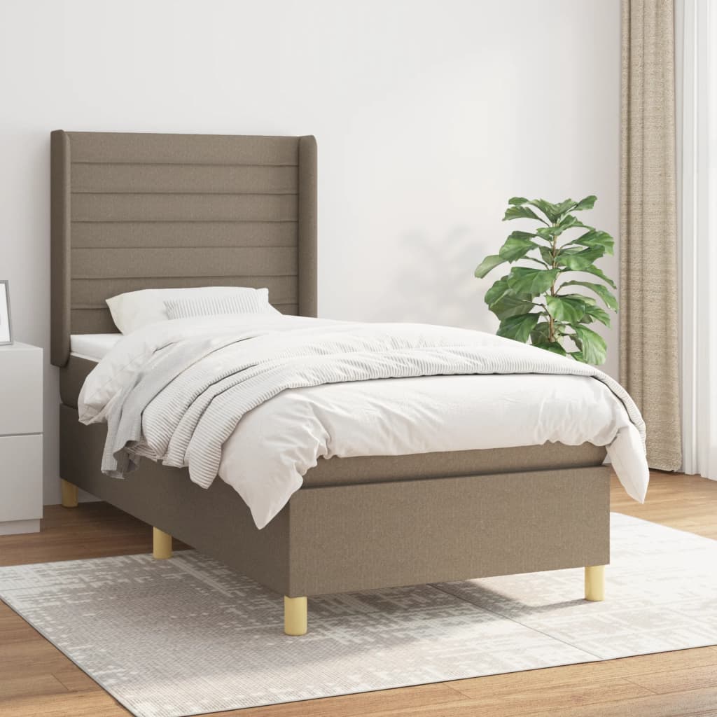 Lit sommier tapissier avec matelas tissu taupe 90x190 cm