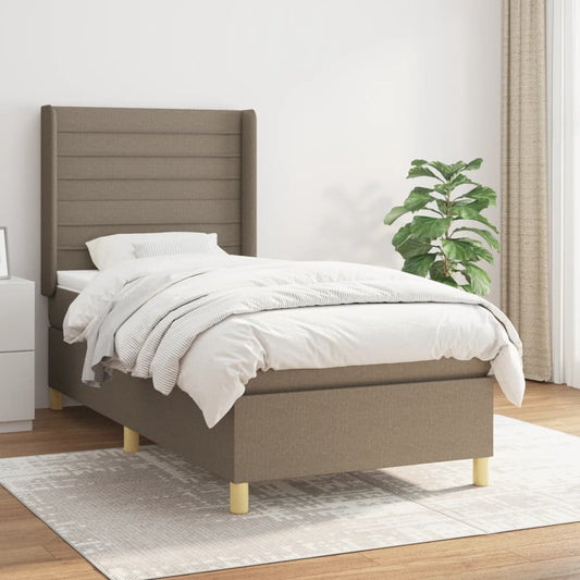 Lit sommier tapissier avec matelas tissu taupe 90x190 cm