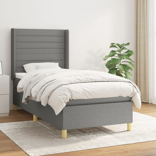 Lit sommier tapissier avec matelas tissu gris foncé 100x200 cm
