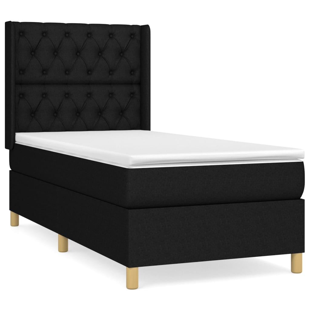Lit à sommier tapissier avec matelas tissu noir 80x200 cm