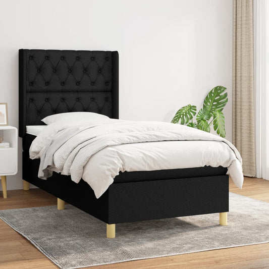 Lit à sommier tapissier avec matelas tissu noir 80x200 cm