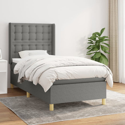 Lit sommier tapissier avec matelas tissu gris foncé 100x200 cm