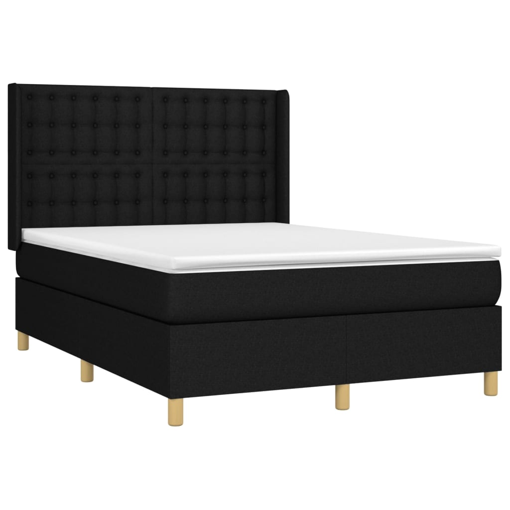 Lit à sommier tapissier avec matelas en tissu noir 140x190 cm