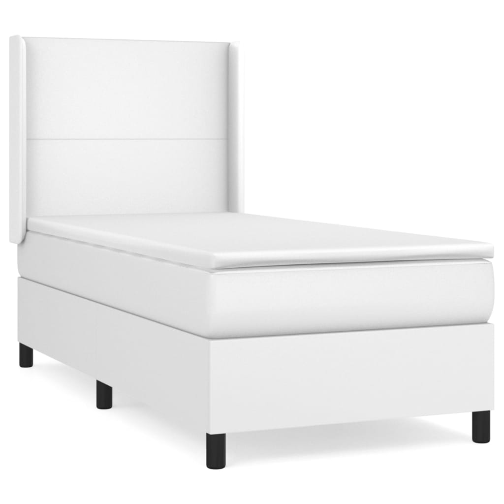 Lit à sommier tapissier avec matelas blanc 90x200 cm en similicuir