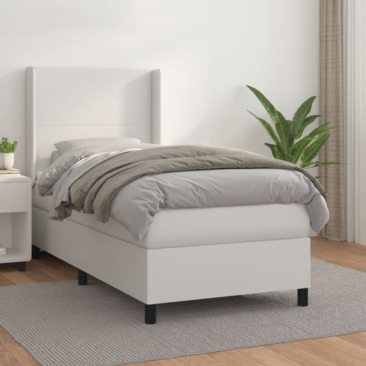 Lit à sommier tapissier avec matelas blanc 90x200 cm en similicuir
