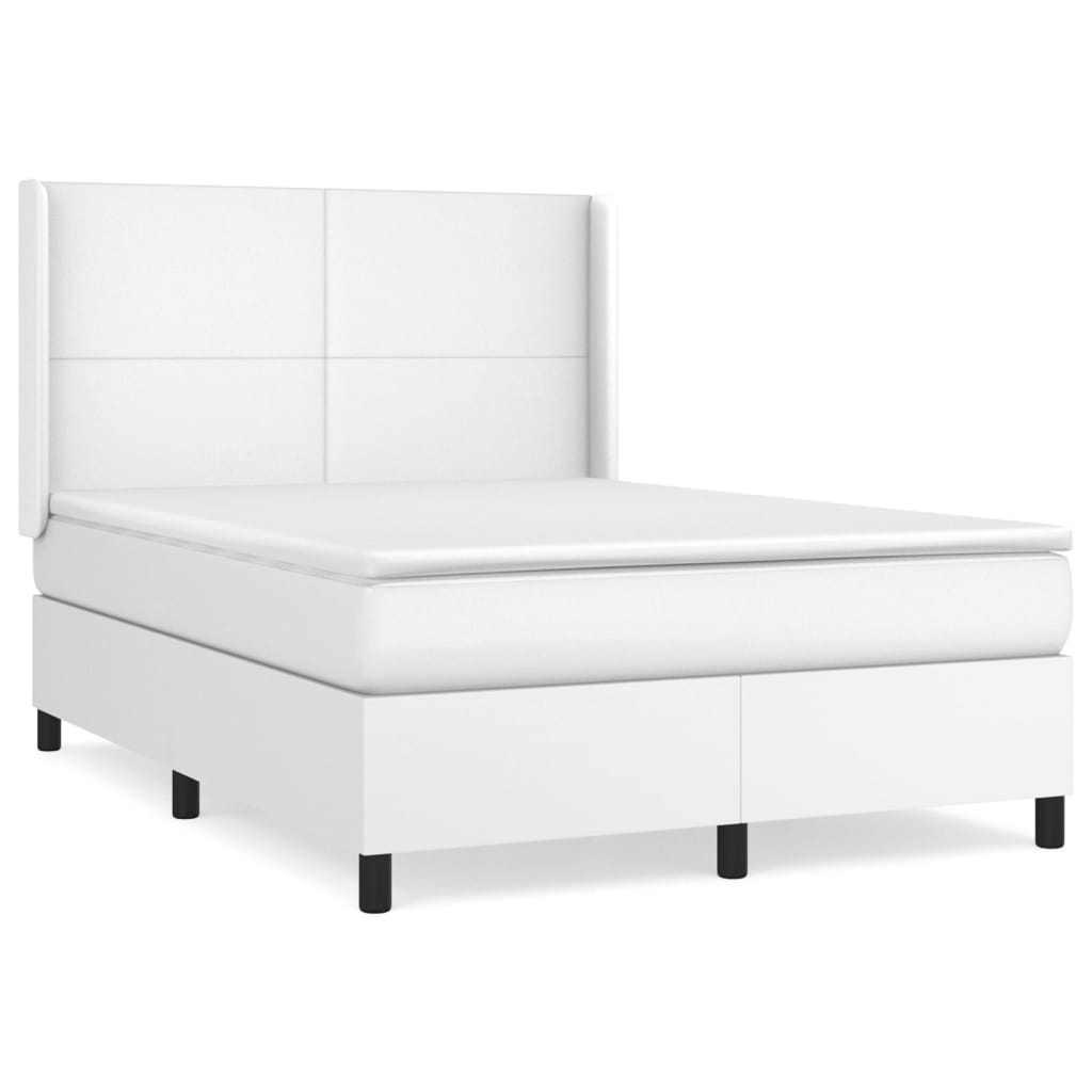 Boxspringbett mit Matratze Weiß 140x190 cm Kunstleder
