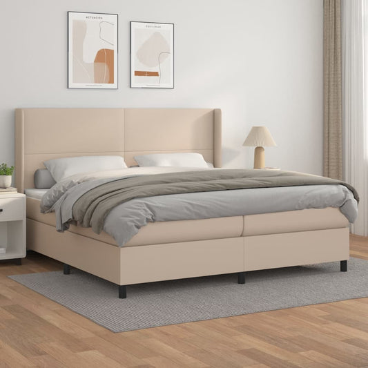 Matelas à sommier tapissier cappuccino-marron 200x200cm cuir artificiel