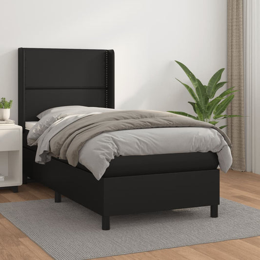 Lit à sommier tapissier avec matelas noir 90x190 cm en similicuir