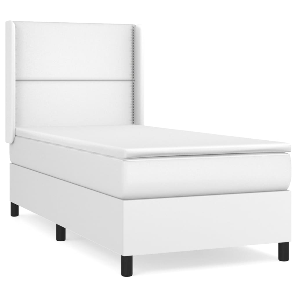 Lit à sommier tapissier avec matelas blanc 90x200 cm en similicuir