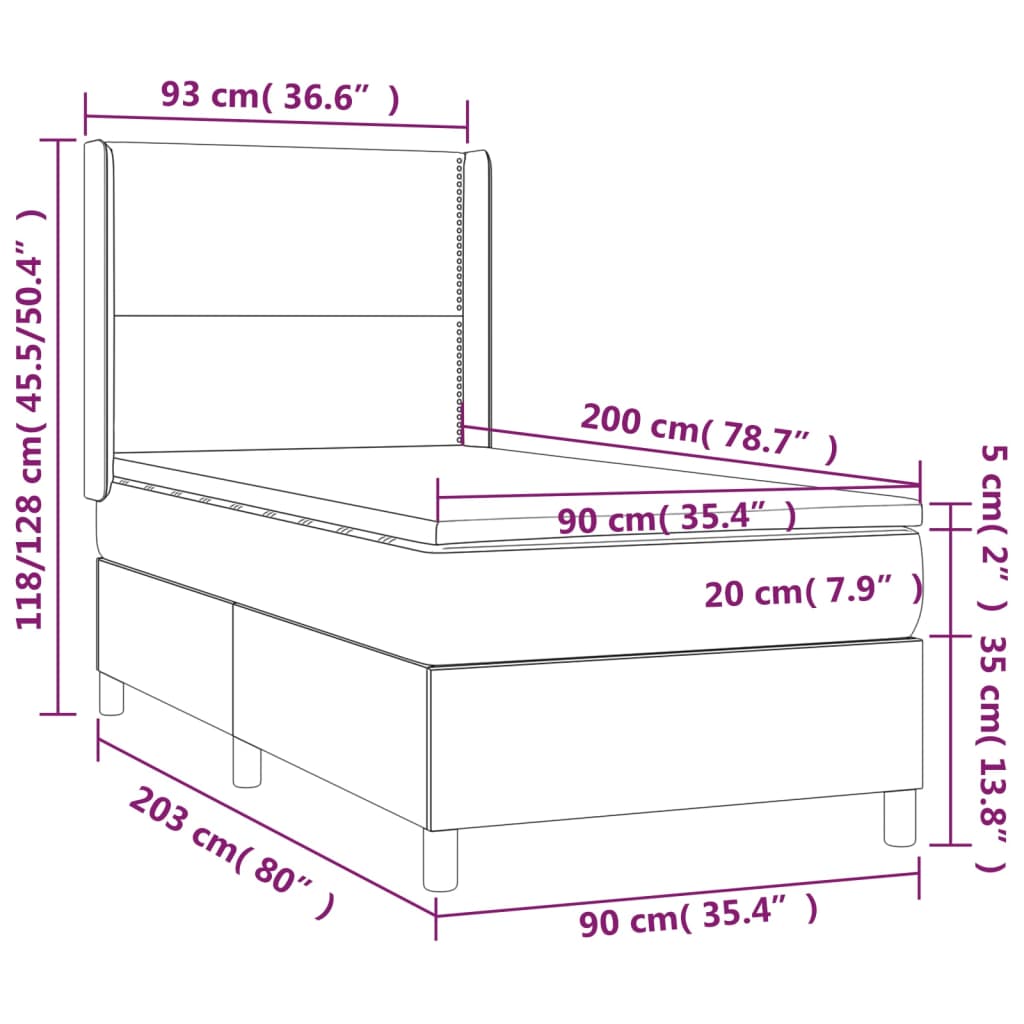 Lit à sommier tapissier avec matelas blanc 90x200 cm en similicuir