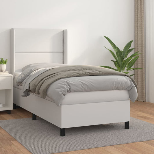 Lit à sommier tapissier avec matelas blanc 90x200 cm en similicuir