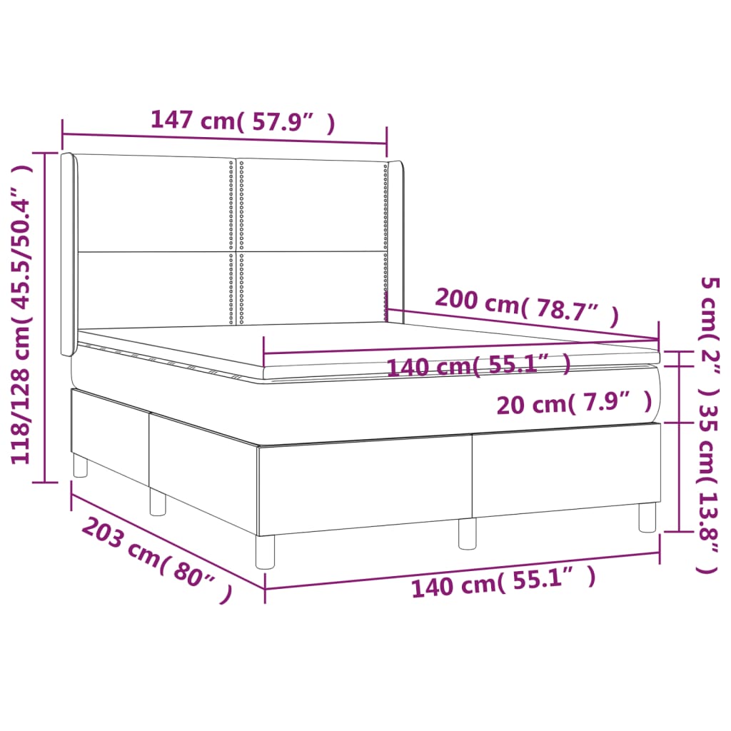 Matelas à sommier tapissier cappuccino-marron 140x200cm cuir artificiel