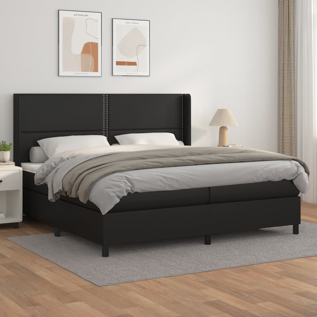 Sommier tapissier avec matelas noir 200x200 cm cuir artificiel
