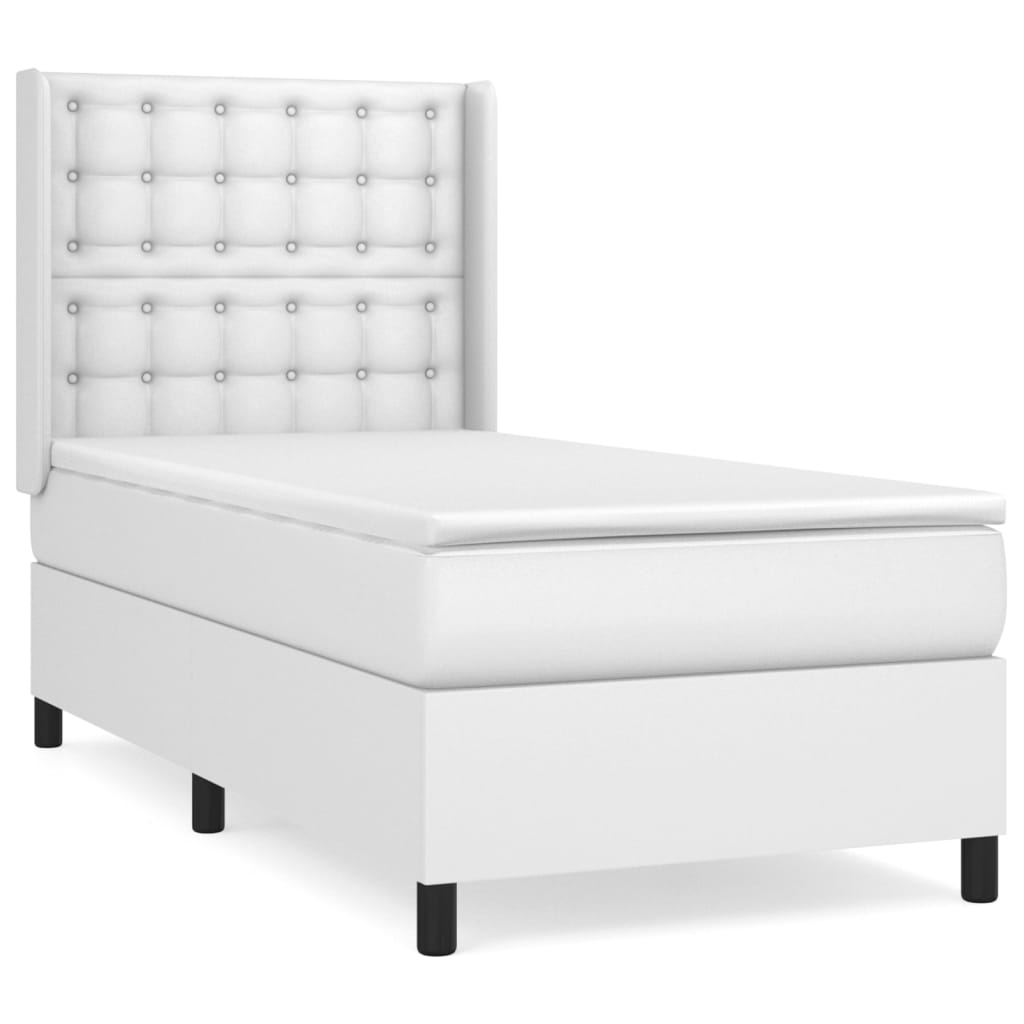 Boxspringbett mit Matratze Weiß 90x190 cm Kunstleder