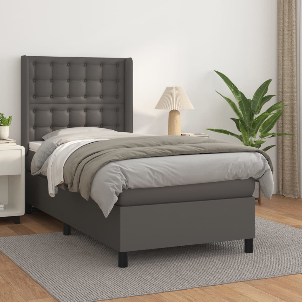 Boxspringbett mit Matratze Grau 90x190 cm Kunstleder