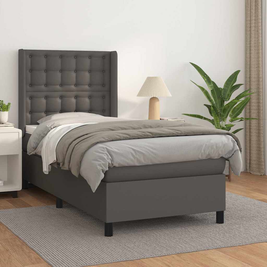 Boxspringbett mit Matratze Grau 90x190 cm Kunstleder
