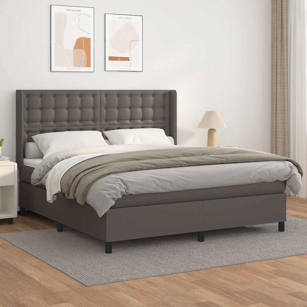 Boxspringbett mit Matratze Grau 160x200 cm Kunstleder