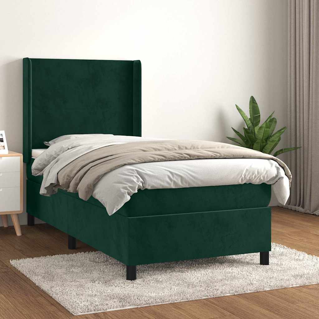 Boxspringbett mit Matratze Dunkelgrün 90x190 cm Samt