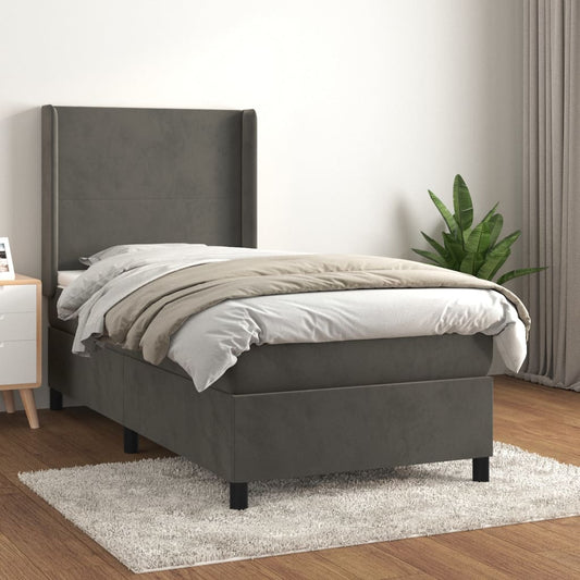Sommier tapissier avec matelas gris foncé 100x200 cm velours