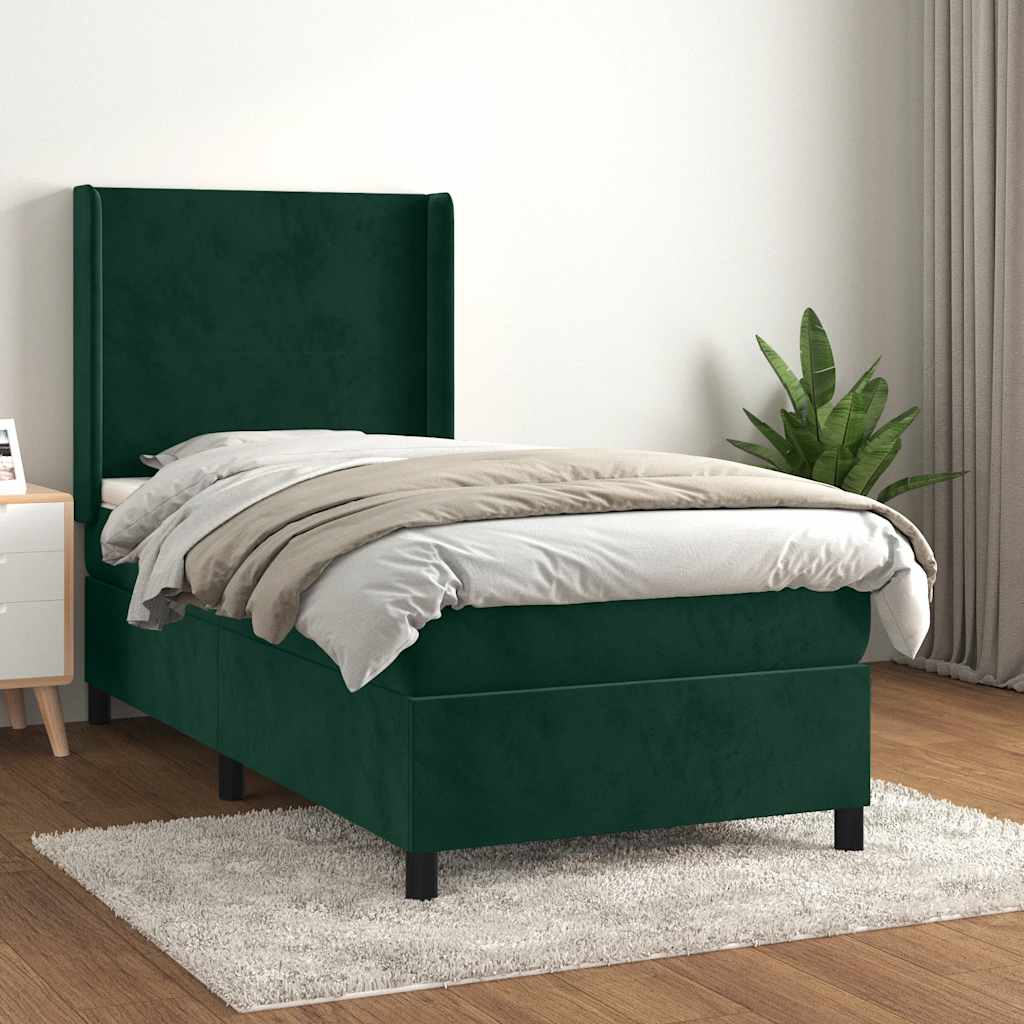 Boxspringbett mit Matratze Dunkelgrün 100x200 cm Samt