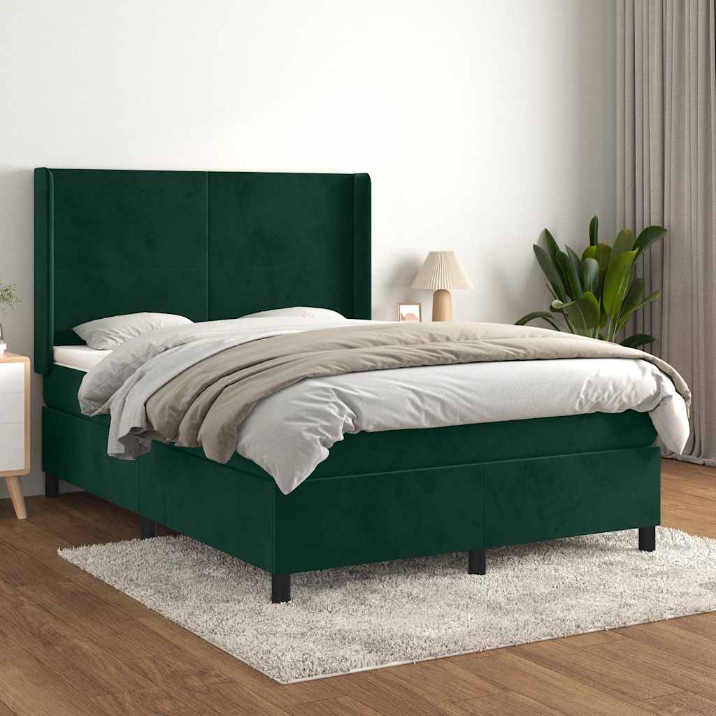 Boxspringbett mit Matratze Dunkelgrün 140x190 cm Samt