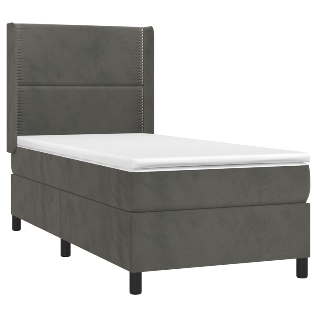 Sommier tapissier avec matelas gris foncé 100x200 cm velours