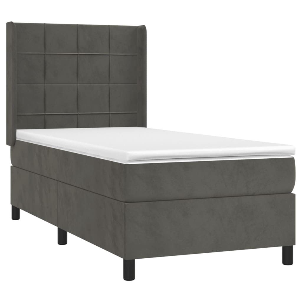 Sommier tapissier avec matelas gris foncé 100x200 cm velours