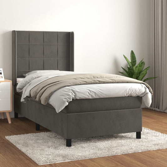 Sommier tapissier avec matelas gris foncé 100x200 cm velours