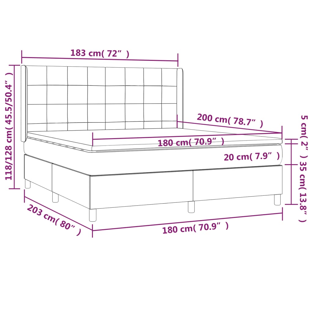 Boxspringbett mit Matratze Schwarz 180x200 cm Samt