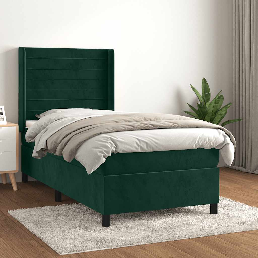 Boxspringbett mit Matratze Dunkelgrün 80x200 cm Samt