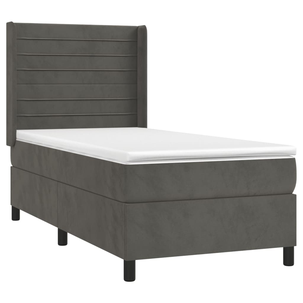 Sommier tapissier avec matelas gris foncé 100x200 cm velours