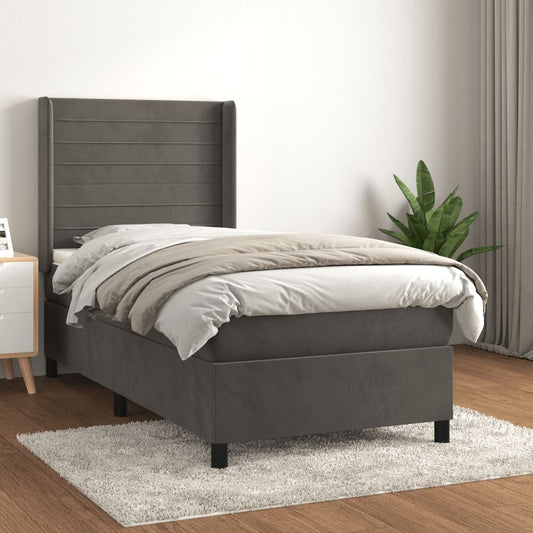 Sommier tapissier avec matelas gris foncé 100x200 cm velours