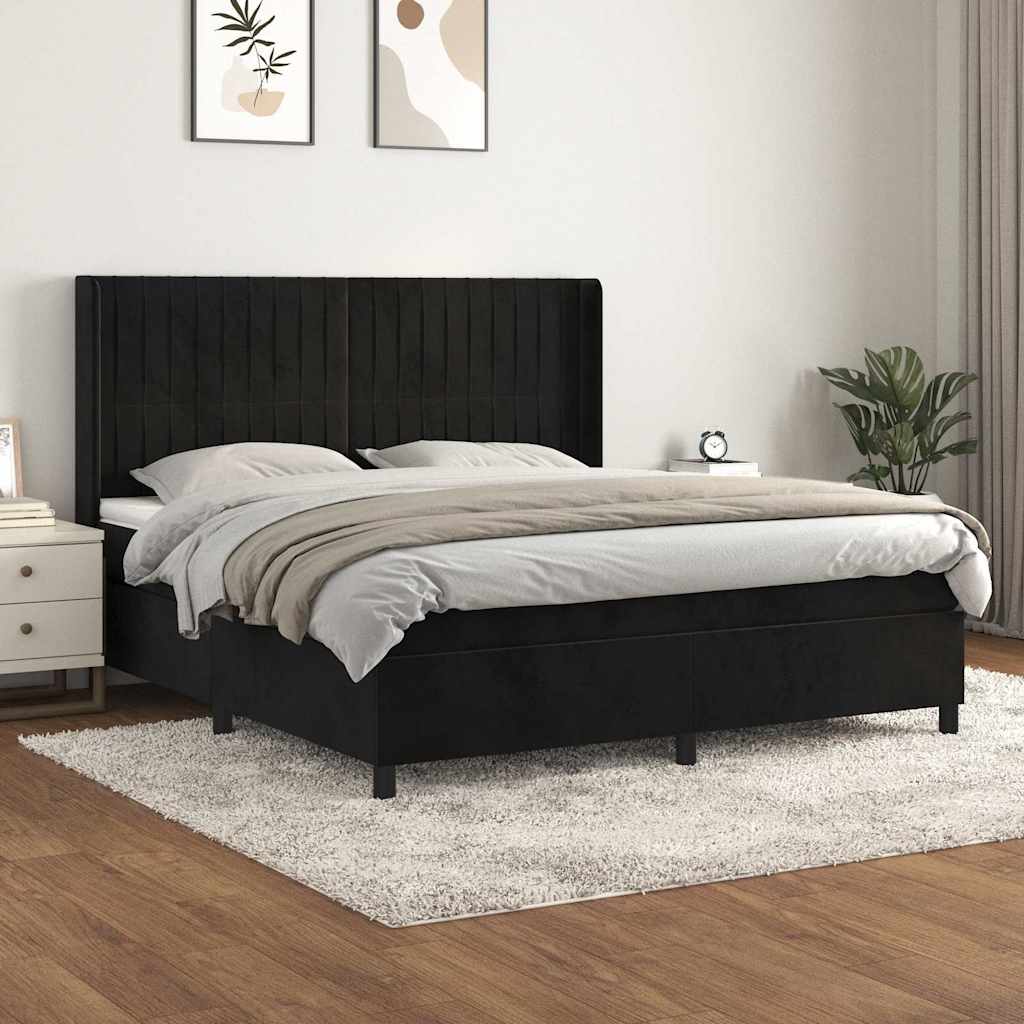 Boxspringbett mit Matratze Schwarz 180x200 cm Samt