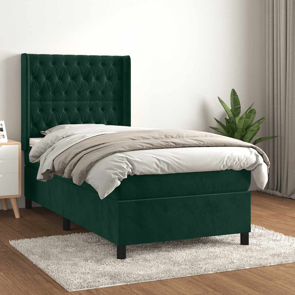 Boxspringbett mit Matratze Dunkelgrün 80x200 cm Samt