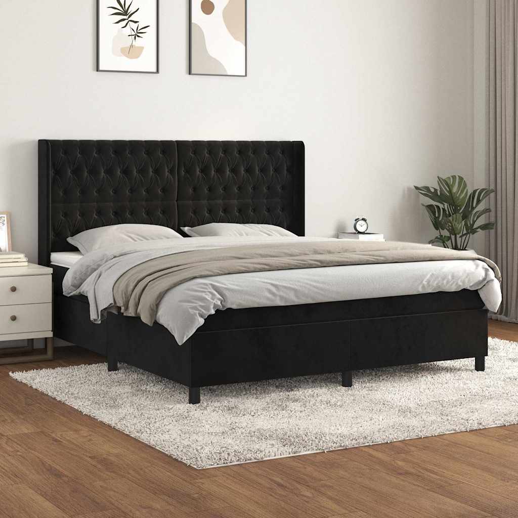 Boxspringbett mit Matratze Schwarz 180x200 cm Samt