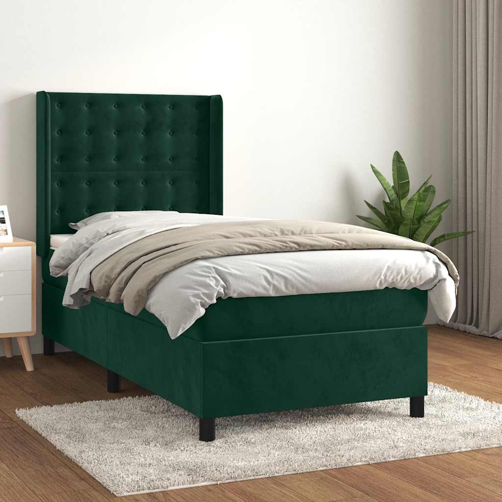 Boxspringbett mit Matratze Dunkelgrün 100x200 cm Samt