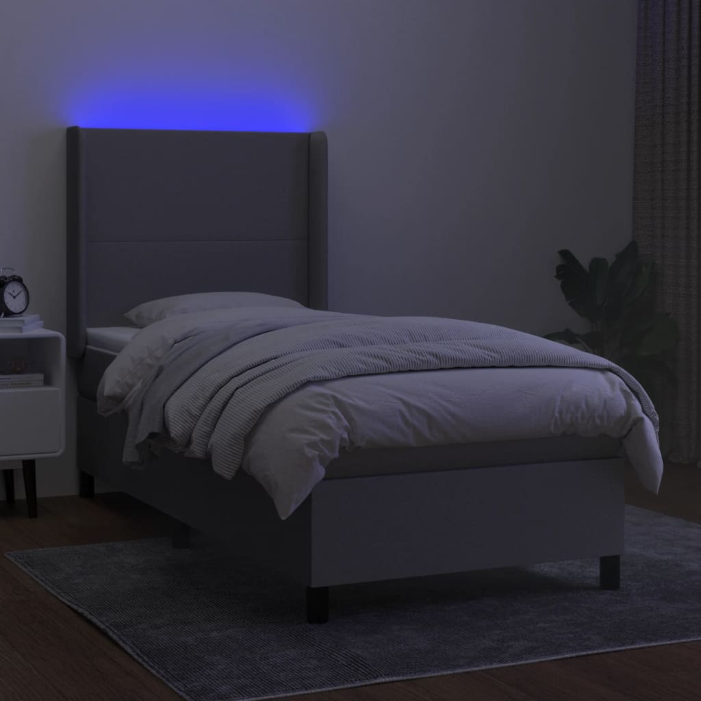 LED Boxspringbett mit Kopfteil Hellgrau Stoff
