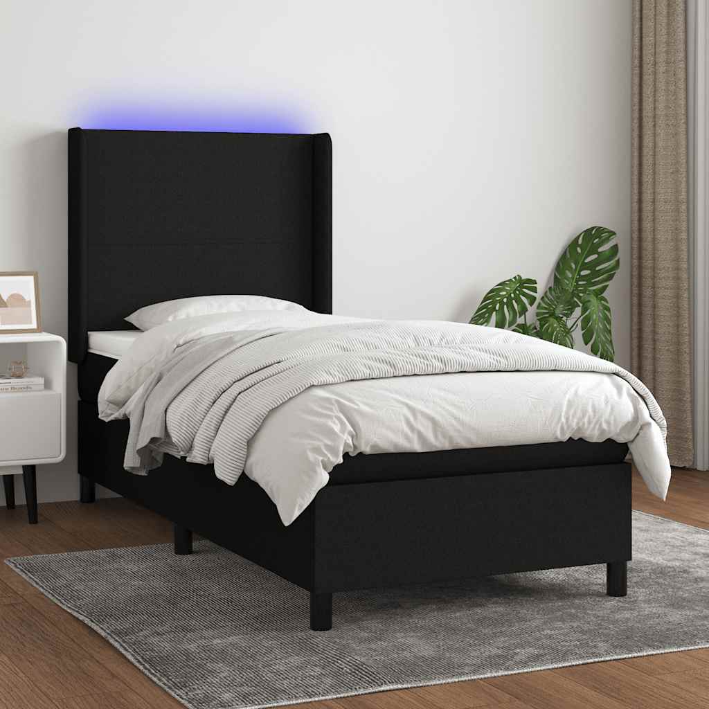 LED Boxspringbett mit Kopfteil Schwarz Stoff