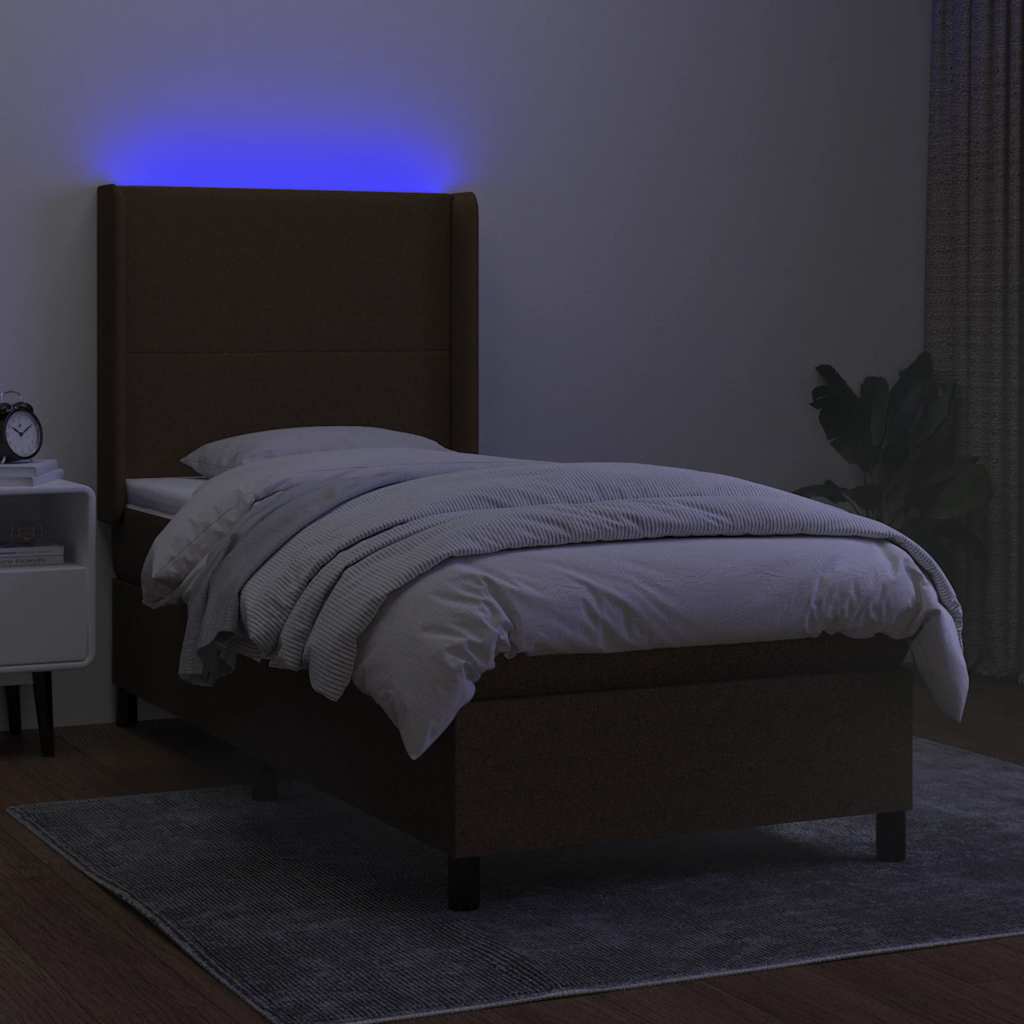 LED Boxspringbett mit Kopfteil Dunkelbraun Stoff
